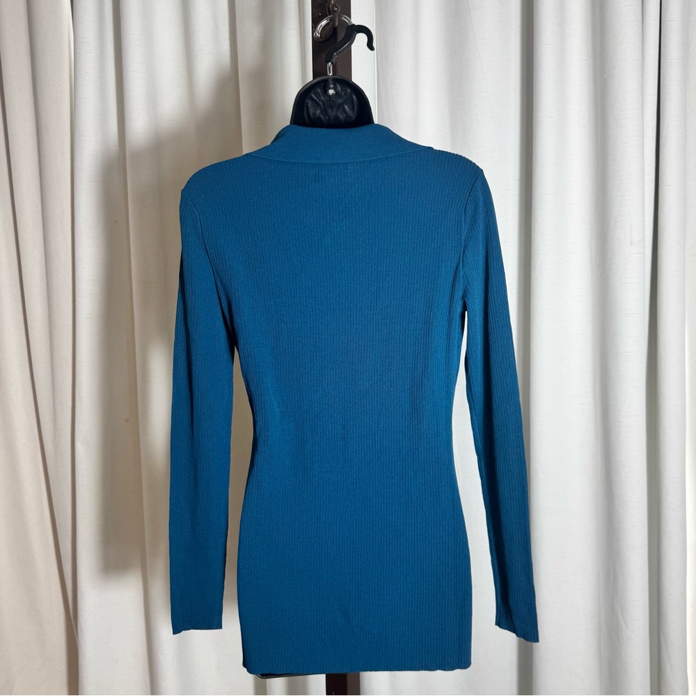 Teal Button-Up Ribbed Women Top - Picture 6 of 10